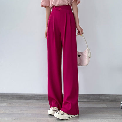 High-Waist Casual Women's Trousers with Wide Leg – Emilia-Pink-S-Nora Luxe