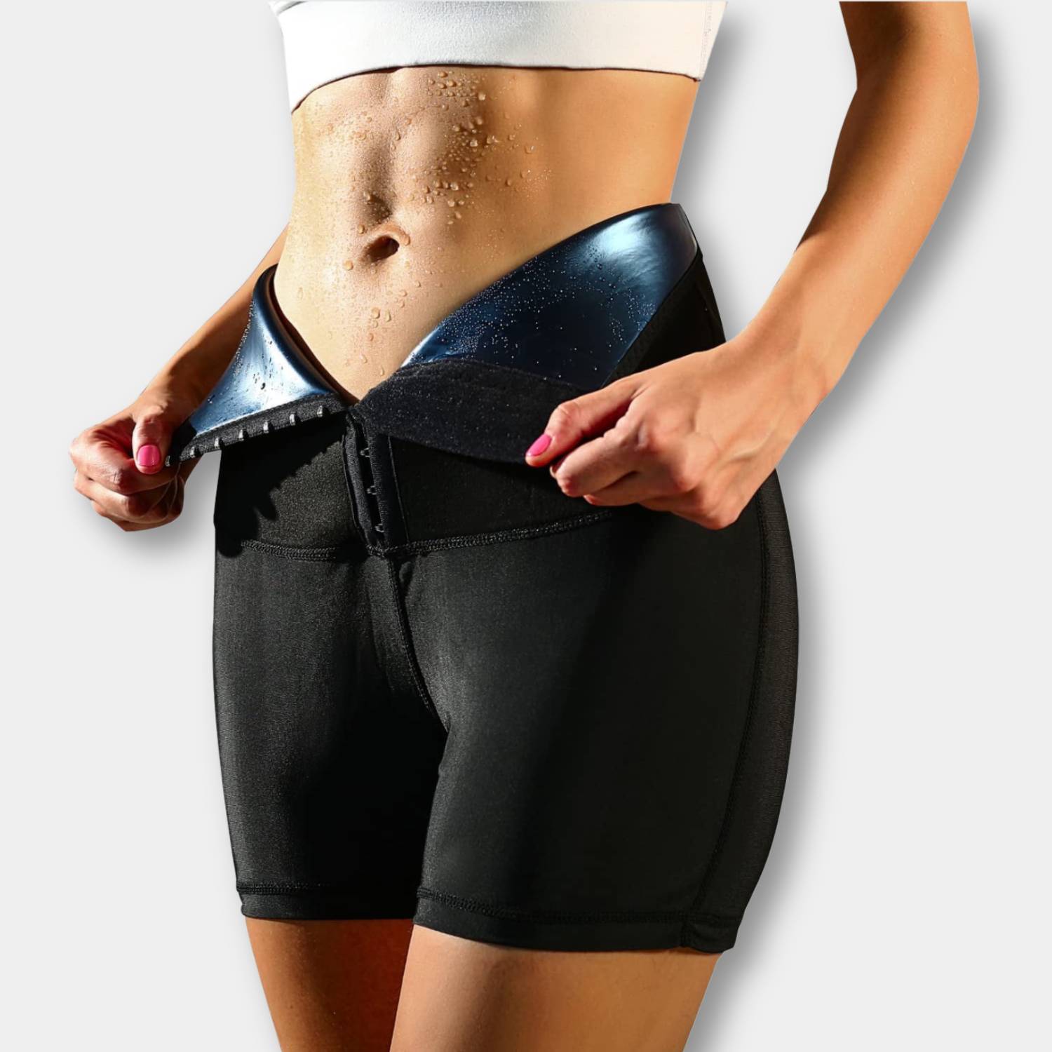 High Waist Sauna Sweatpants with Waist Trainer - SweatSculpt-Black/Blue-S-Nora Luxe
