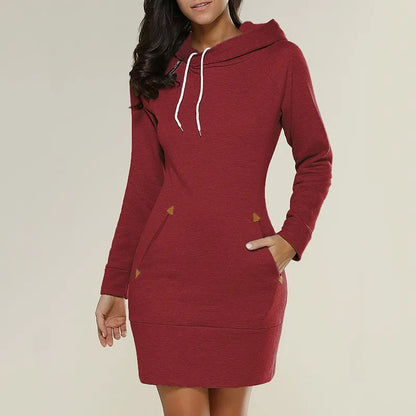 Hooded sweatshirt dress with pockets – Isabella-Red-S-Nora Luxe