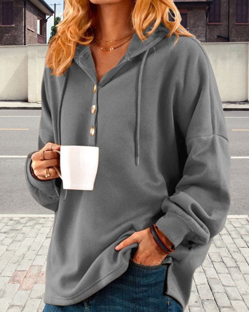 Hoodie with Button Closure - Luna-Brown-XS-Nora Luxe