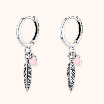 Hoop earrings with Loving Feather and Heart - Althea-Silver-Nora Luxe