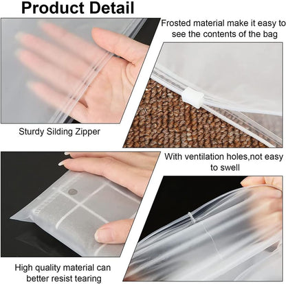 Resealable Frosted Zip Bags – 40-Pack Clothing Storage Sleeves with Vent Holes