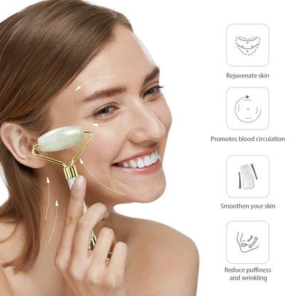 Instant Glow Gua Sha & Jade Roller Set-Green-Nora Luxe