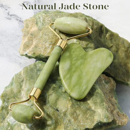 Instant Glow Gua Sha & Jade Roller Set-Green-Nora Luxe
