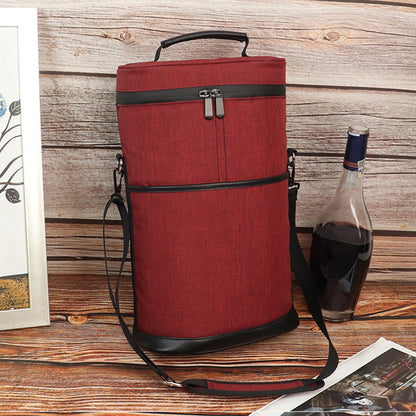 Insulated 2-Bottle Wine Cooler Tote Bag with Adjustable Strap