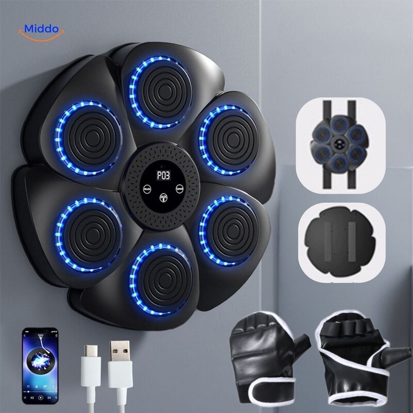 Interactive Smart Boxing Machine - PunchTech-Black + Half Finger Boxing Gloves-Nora Luxe