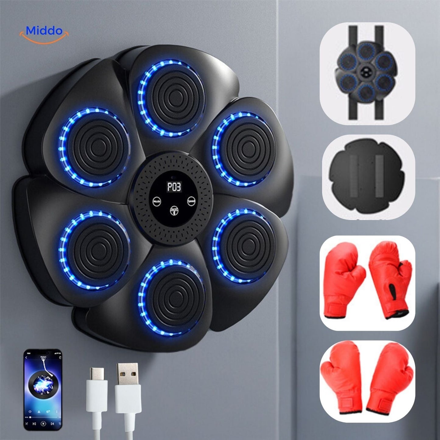 Interactive Smart Boxing Machine - PunchTech-Black Parent-Child Set (1 pair of boxing gloves for children and 1 pair for adults)-Nora Luxe