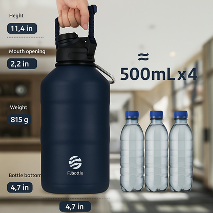 Isolated 1.9 L Water Bottle with Magnetic Lid-Black-Nora Luxe