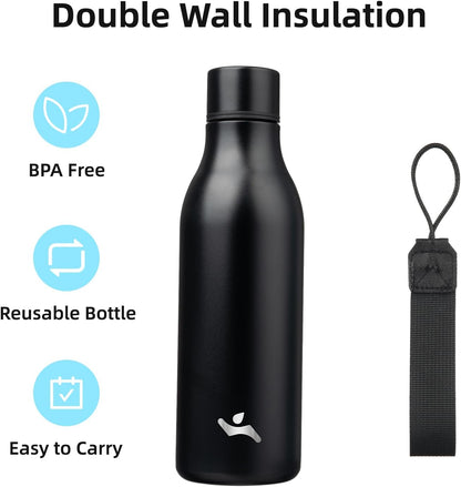 Isolated stainless steel water bottle with strap-500 ml-Olive green-Nora Luxe