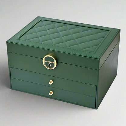 Jewellery box with multiple layers and velvet interior – Maeva-Dark green-The Livary