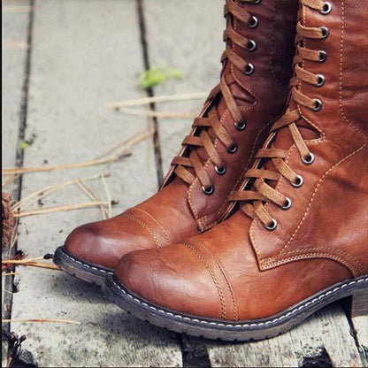 Knee-high Leather Ladies' Boots with Laces and Orthopaedic Comfort – Soraya