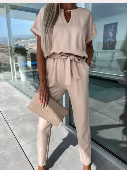 Jumpsuit with Short Sleeves and Belt - Eliana-Fuchsia-S-The Livary