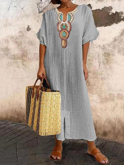 Kaftan Maxi Dress with Embroidery – Yasmin-White-XS-State of Style
