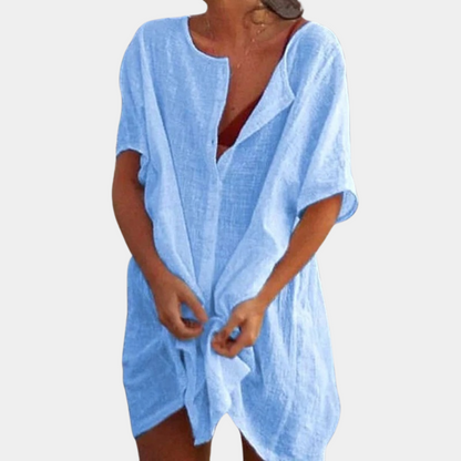 Kate - Comfortable Shirt Dress for Women-Blue-S-Nora Luxe