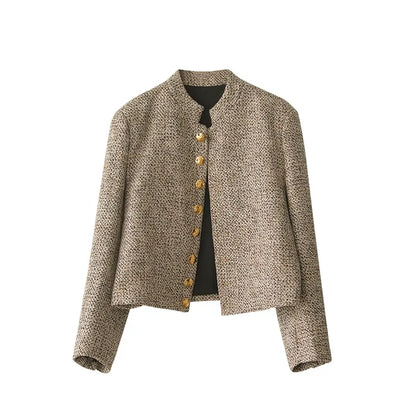 Khaki Vest with Long Sleeves and Button Closure - Elara-M-Nora Luxe