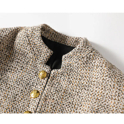 Khaki Vest with Long Sleeves and Button Closure - Elara-S-Nora Luxe