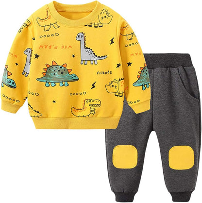 Kids Set: Dinosaur Print Boys Clothing Set-Yellow-1-2 Years old-Nora Luxe