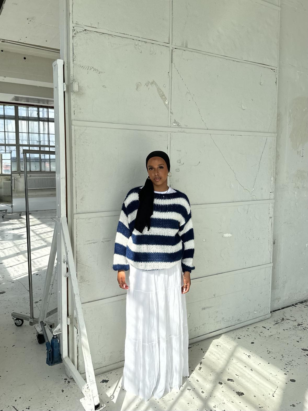 Knitted and Striped Oversized Women's Sweater - Harper-Blue and White-XS/S-Nora Luxe