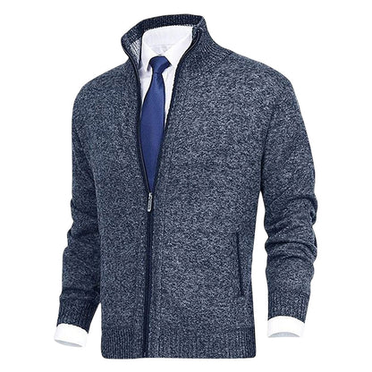 Knitted Jacket with Zip for Men - Theo-Blue-XS-Nora Luxe