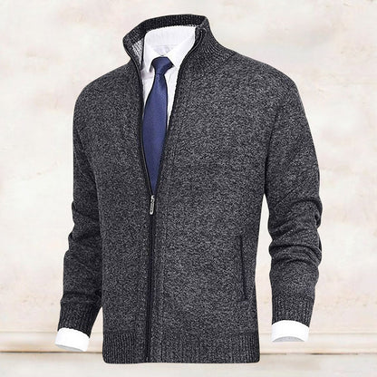 Knitted Jacket with Zip for Men - Theo-Dark Gray-XS-Nora Luxe