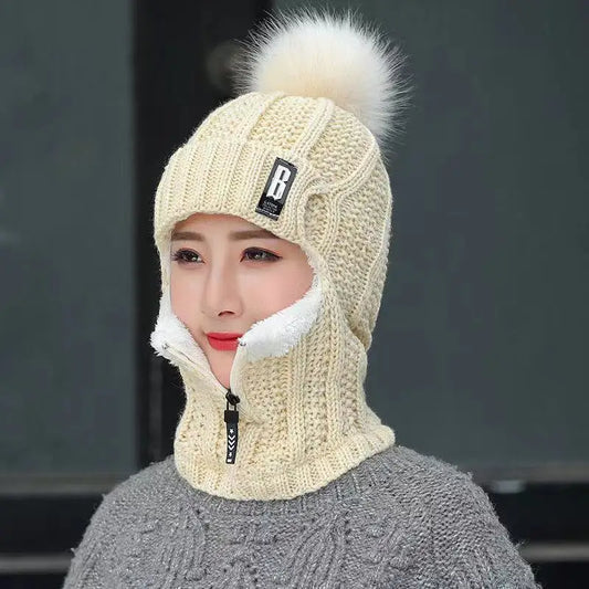 Knitted Ladies Balaclava - Amara-Beige-Nora Luxe
