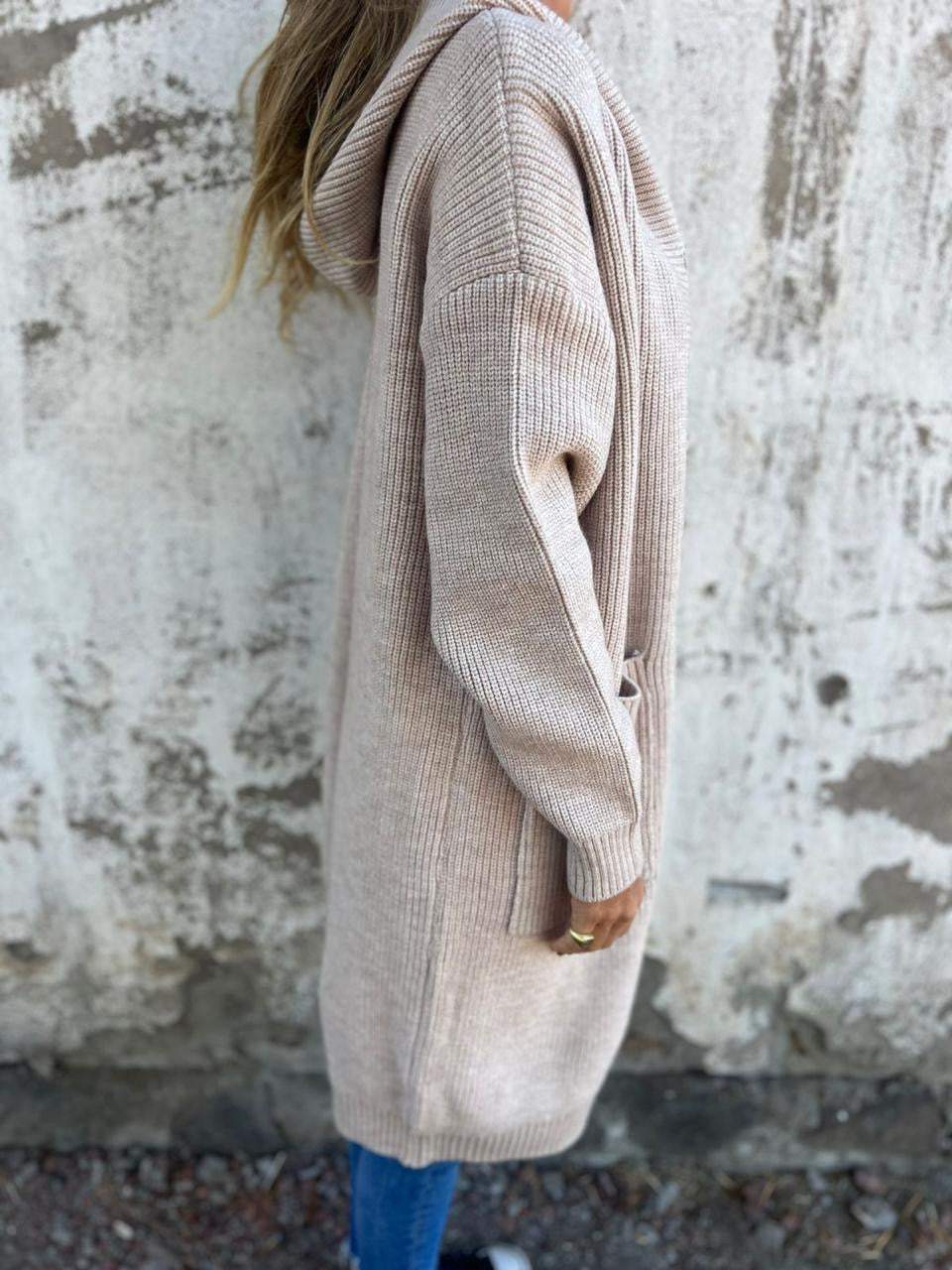 Knitted Long Women's Cardigan with Hood - Liv-Gray-S-Nora Luxe