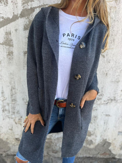 Knitted Long Women's Cardigan with Hood - Liv-Gray-S-Nora Luxe