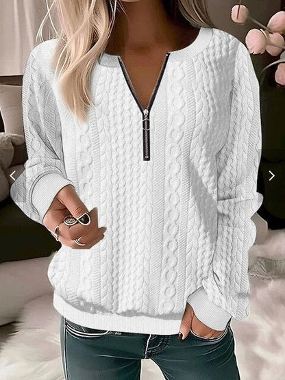 Knitted Sweater with Round Neck and Jacquard Pattern - Tessa-White-S-Nora Luxe
