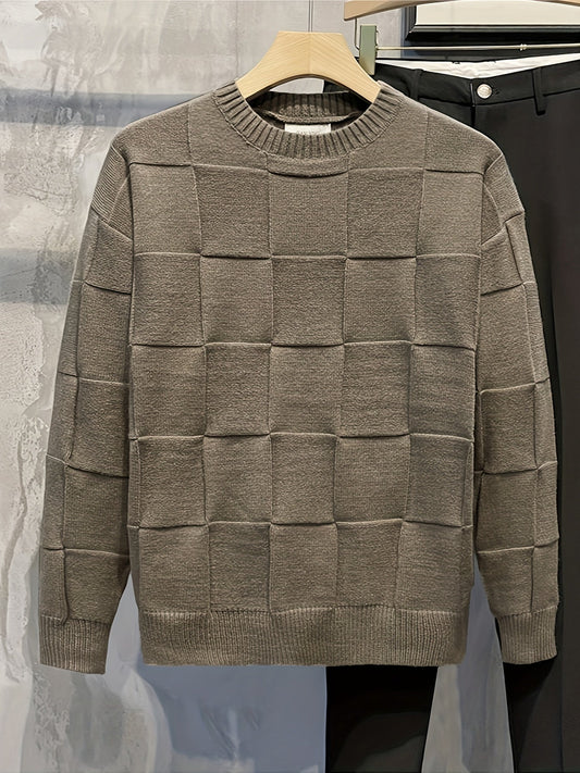 Knitted Sweater with Round Neck and Stretch - Caleb-Gray-M-Nora Luxe