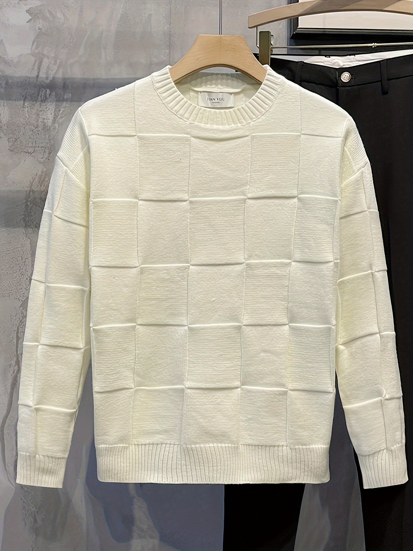 Knitted Sweater with Round Neck and Stretch - Caleb-White-M-Nora Luxe