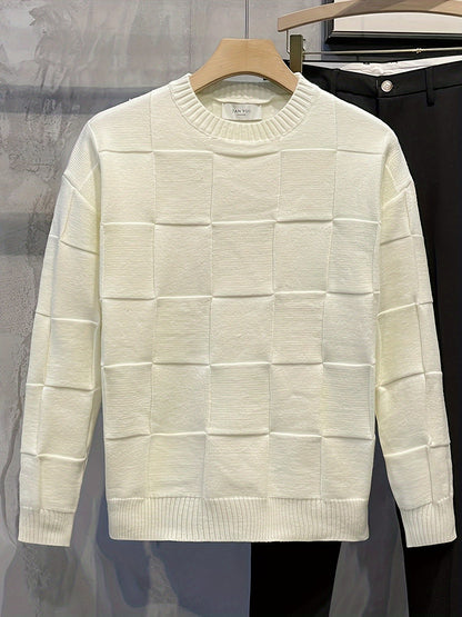 Knitted Sweater with Round Neck and Stretch - Caleb-White-M-Nora Luxe