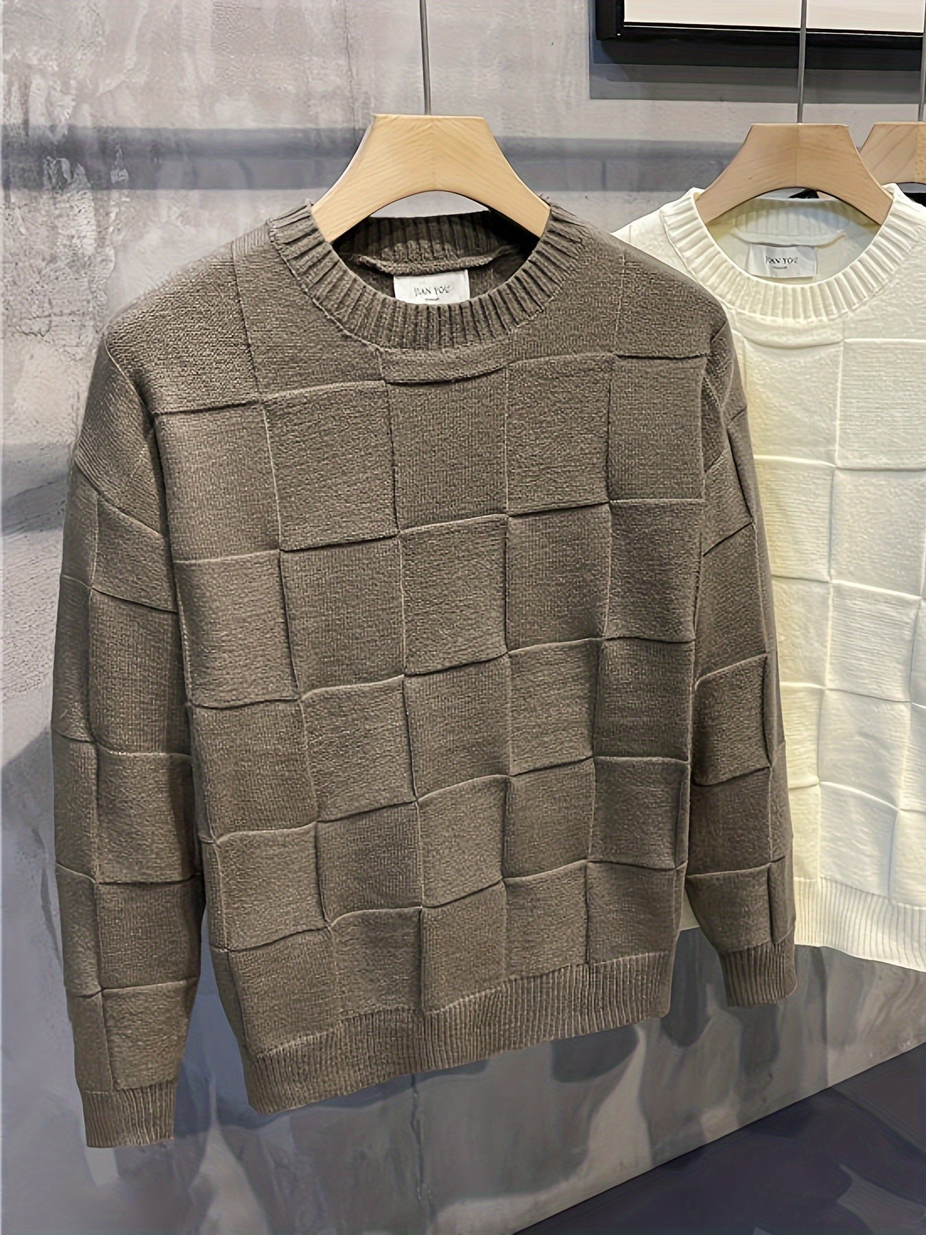 Knitted Sweater with Round Neck and Stretch - Caleb-White-M-Nora Luxe