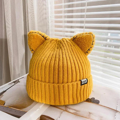 Knitted Winter Hat with Cat Ears - PurrWarm-Yellow-1-Nora Luxe