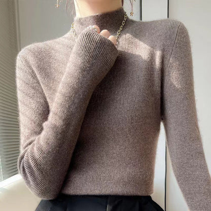 Knitted Women's Sweater with Half Polo - Sophie-Dark Brown-S-Nora Luxe