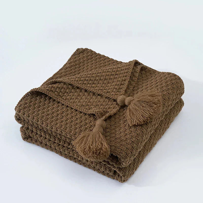 Knitted Wool Blanket with Tassels - NordicCozy-Brown-43.31 × 59.06 in-Nora Luxe