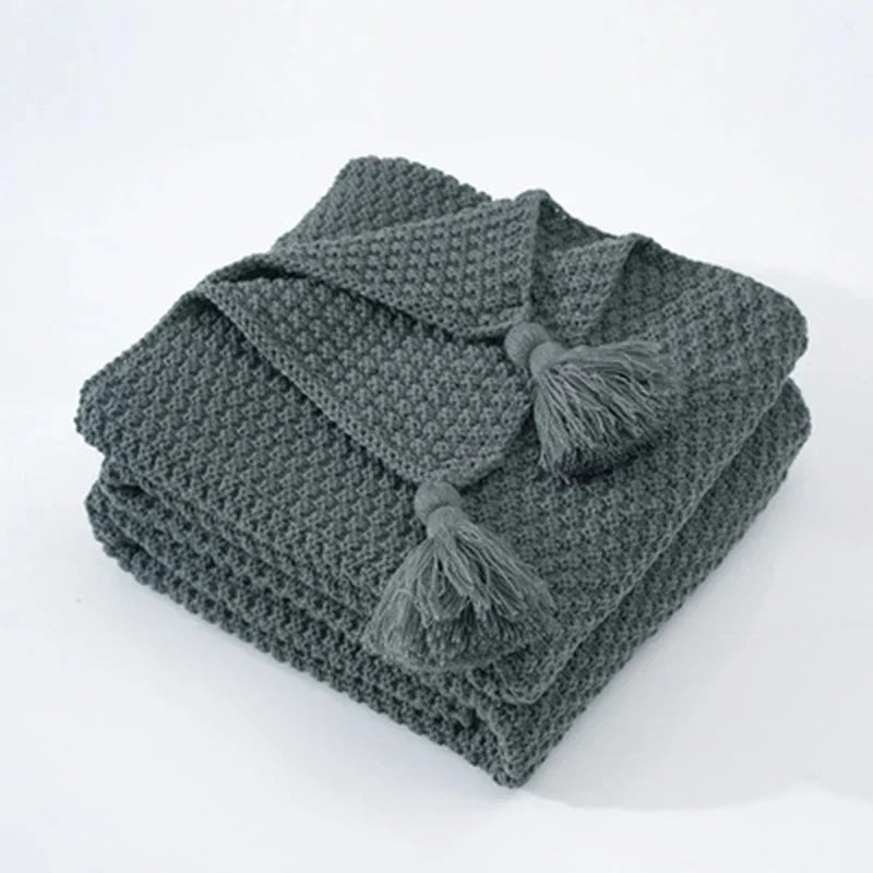 Knitted Wool Blanket with Tassels - NordicCozy-Gray-43.31 × 59.06 in-Nora Luxe