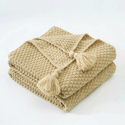 Knitted Wool Blanket with Tassels - NordicCozy-Khaki-43.31 × 59.06 in-Nora Luxe
