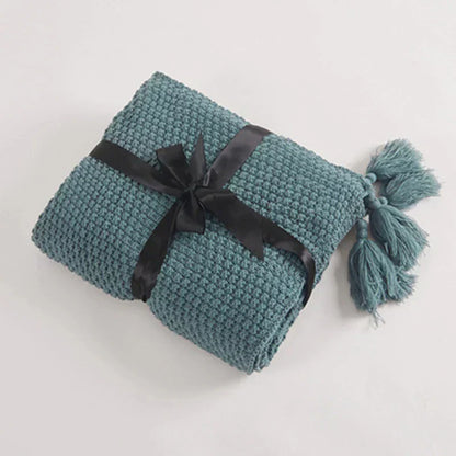 Knitted Wool Blanket with Tassels - NordicCozy-Light Green-43.31 × 59.06 in-Nora Luxe