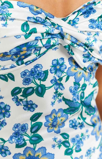 Knotted Tube Dress with Blue Floral Print – Mireva-S-State of Style