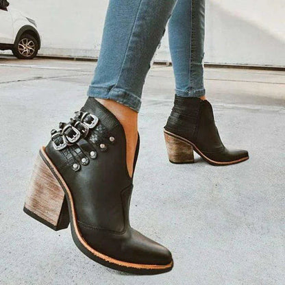 Ladies Ankle Boots with V-Cut and Buckle Detail – Léa-Black-4.5-The Livary