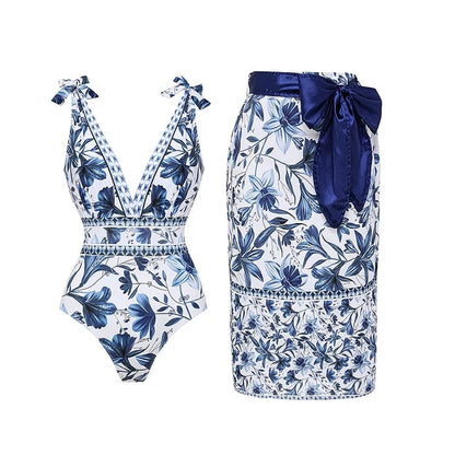Ladies' beach suit - Mira-Swimsuit + Straight Skirt-S-Nora Luxe