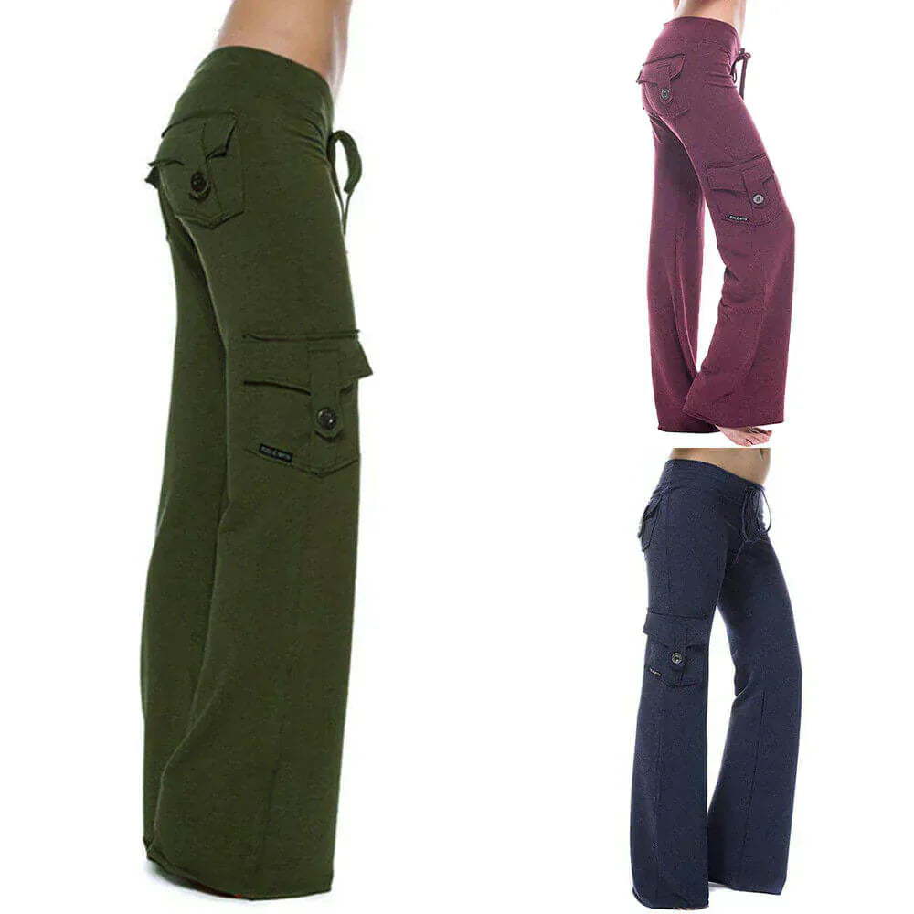 Ladies Bootcut Cargo Pants with Pockets – Isabella-Green-XS-Nora Luxe
