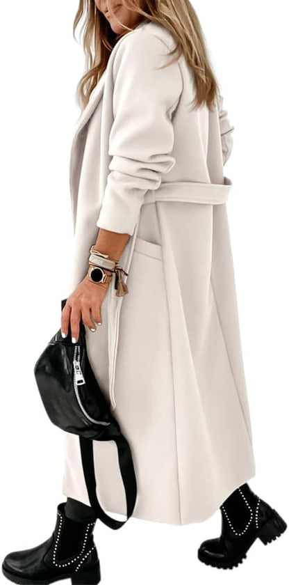 Ladies Classic Coat with Notched Collar and Open Front – Paulina-Olive Green-S-Nora Luxe