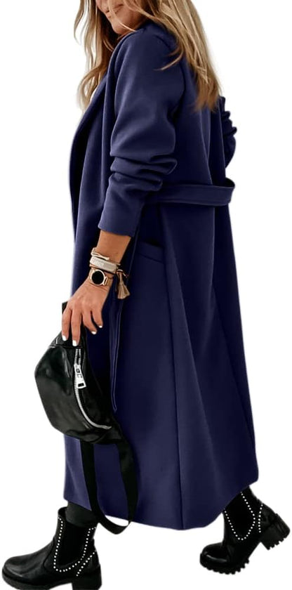 Ladies Classic Coat with Notched Collar and Open Front – Paulina-Olive Green-S-Nora Luxe