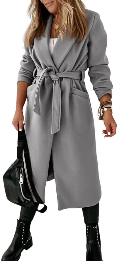 Ladies Classic Coat with Notched Collar and Open Front – Paulina-Olive Green-S-Nora Luxe