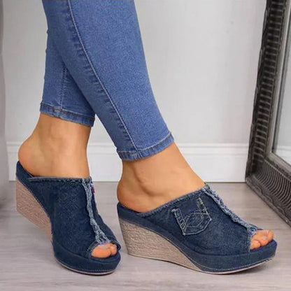 Ladies' denim wedge sandals – Elisabetta-Blue-3-Nora Luxe