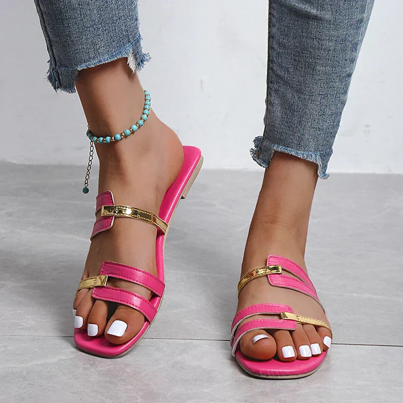 Ladies Flat Summer Slippers with Open Toe – Avianne-Blue-3-State of Style