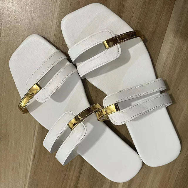 Ladies Flat Summer Slippers with Open Toe – Avianne-White-3-State of Style