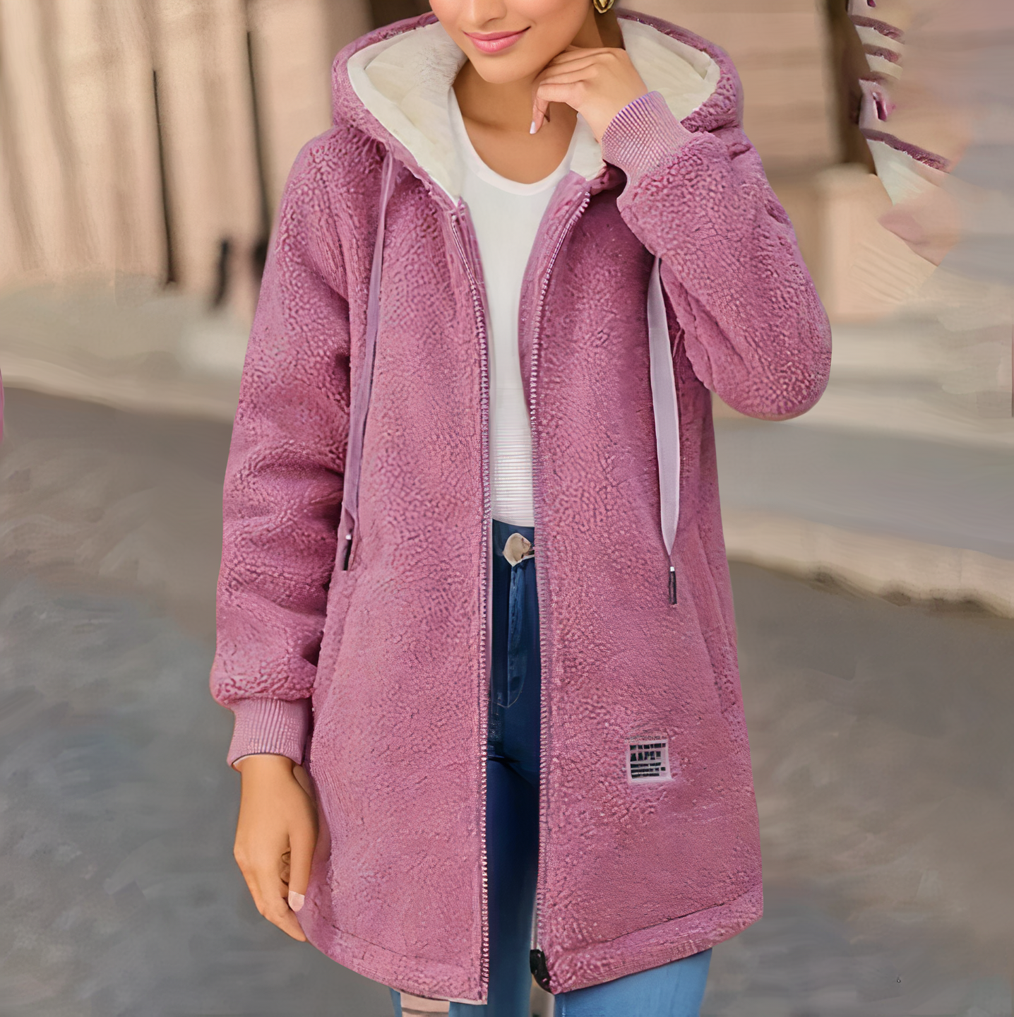 Ladies Fleece Jacket with Hood - Sophie-Pink-M-Nora Luxe
