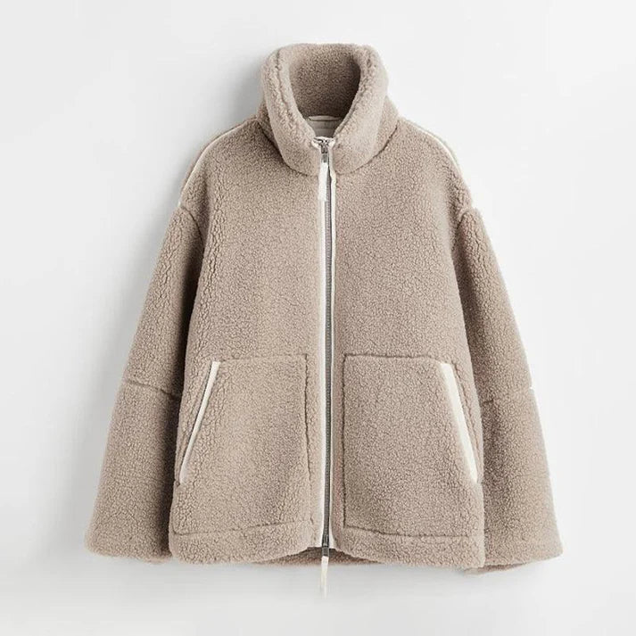 Ladies Fleece Winter Jacket - Avalon-Khaki-XS-Nora Luxe